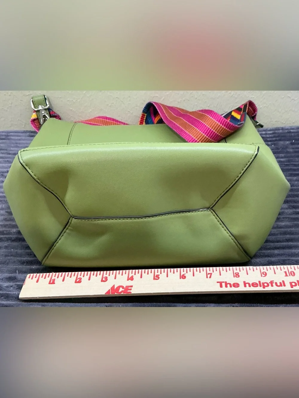 NWOT Bromen Vegan Leather Hobo Bucket Bag  Purse Green Multi Color Guitar Strap
